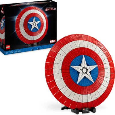 Produktbild von LEGO 76262 Marvel Captain Americas Schild Set, Avengers-Modellbausatz für Erwachsene mit Minifigur, Namensschild und Thors Hammer, sammelbare Infinity-Saga-Geschenkidee für Männer, Frauen, Ihn, Sie