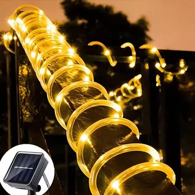 Obrázok produktu pre Solárna plážová lampa, 100 LED diód, 10 m, vodotesná, vonkajšia, na terasu, do záhrady, na Vianoce, teplá biela