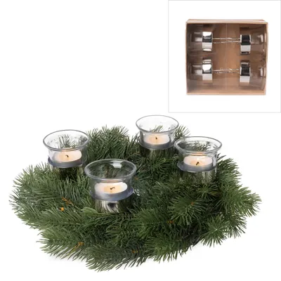 Produktbild von 4-tlg. Set Teelichtgläser mit Metallstab für Gestecke - Adventskranzstecker Teelichthalter für Adventskranz Glasteelichthalter für Adventskranz