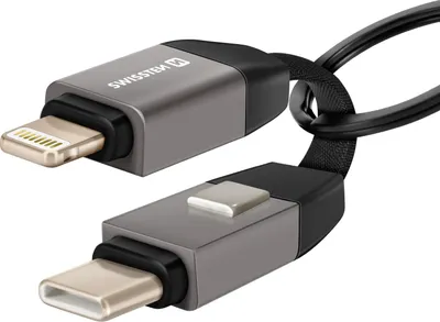Immagine prodotto di Swissten, portachiavi iPhone Lightning/USB-C con cavo magnetico 9,7 cm, grigio