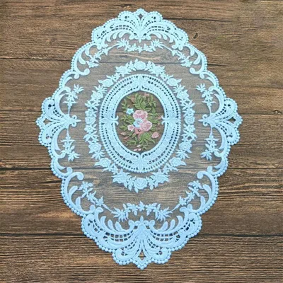 Zdjęcie produktu dla 2 sztuki, białe, owalne podkładki pod talerze, 31x42 cm, kolor: błękitny, możliwość mycia