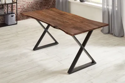 Produktbild von Esstisch Baumkante massiv Akazie nussbaum 160 x 85 X-Gestell schwarz KASIMIR