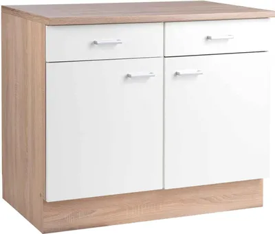 Produktbild von Unterschrank - Eiche Sonoma Nachbildung - Weiß - 2 Schubladen - 2 Türen