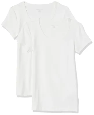 Produktbild von Amazon Essentials Damen Basic U-Ausschnitt T-Shirt mit Flügelärmeln aus Modal-Baumwolle, Schmaler Passform, 2er-Pack, Weiß, L