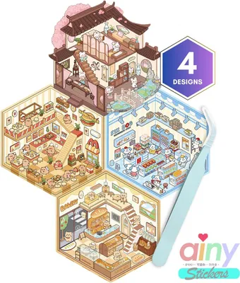Productafbeelding van Ainy - Scene 3D Sticker set | Inclusief Pincet | Set van 4 Achtergronden 13*14cm met PET Stickers | miniatuur stickerboek