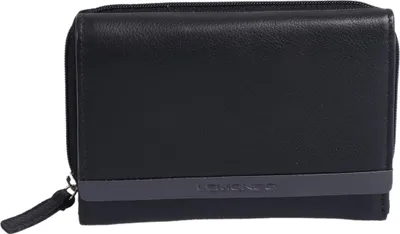 Produktbild von Damenbörse schwarz-grau mit Reißverschluss – Leder Geldbeutel mit RFID Schutz