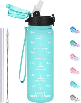 Produktbild von Trinkflasche für Kinder 500 ml, mit Strohhalm, Zeitmarkierungen, BPA-frei, Auslaufsicher, Tritan