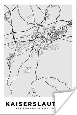 Produktbild von MuchoWow® Poster Kaiserlautern - Karte - Stadtplan - Deutschland 80x120 cm - Papierdruck