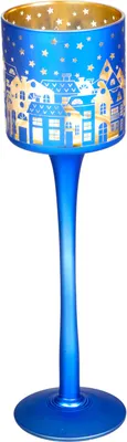 Productafbeelding van Kaarsenhouder MagicHome Kerst, glasvorm, blauw, kerstboommotief, 7x25 cm