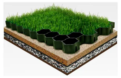 Produktbild von Befahrbare Rasengitterplatten - 60 x 40 x 4 cm, grün, aus hochrobustem Kunststoff, zur Bodenstabilisierung und Rasenbefestigung, belastbar bis 1000 t/m²