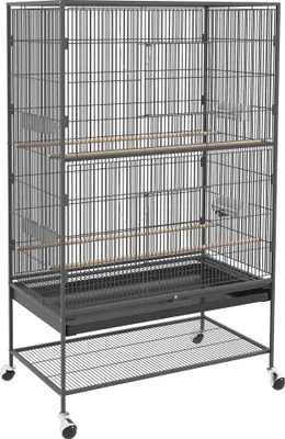 Produktbild von Vogelkäfig inklusive Sitzstangen, Vogelspielzeug, herausnehmbare Bodenwanne, 1 Ablage, Grau