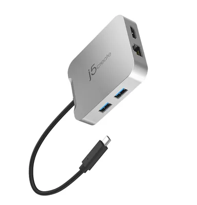 Produktbild von j5create JCD391-N 4K60 Elite USB-C® PD Multi-Port Adapter, Kabelgebunden, USB 3.2 Gen 1 (3.1 Gen 1) Type-C, 85 W, 10,100,1000 Mbit/s, Silber, 5 Gbit/s