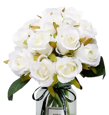 12 Kunstrosen, weiße künstliche Blumen, realistisch, für Hochzeit & Deko