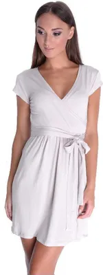 Produktbild von Kleid Elegant in V-Ausschnitt mit Kordel 6 Farben Gr. XS S M L XL XXL 3XL, 5416 Beige