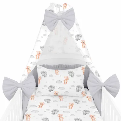 Produktbild von Amilian Babybettwäsche Set 7-teilig – Bettwäsche 100x135 cm, Kissen 40x60, Himmel, Nestchen – für Babybett/Gitterbett – Komplettset für Neugeborene