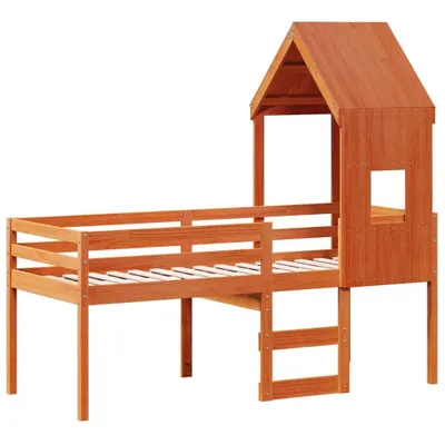 Produktbild von vidaXL Hochbett mit Dach Wachsbraun 80x200 cm Massivholz Kiefer