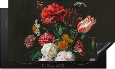 Produktbild von KitchenYeah© Herdabdeckplatte Stilleben mit Blumen in einer Glasvase - Gemälde von Jan Davidsz. de Heem , 91x52cm, Küche Deko, Glaskeramikkochfeld Herdabdeckung, Abdeckplatte fùr Kochfeld
