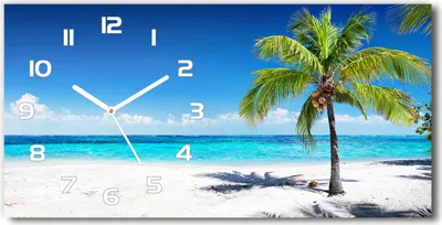 Produktbild von Wanduhr aus Glas – 60x30 cm - Glasbild - Glasuhr - Gehärtetes Glas - weisse-zeiger - Tropischer Strand