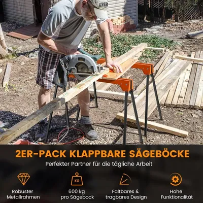 Obrázok produktu pre Skladacia sada kozlíkov na pílu, kovový rám, nosnosť 600 kg, oranžová