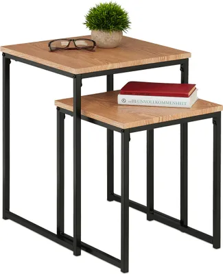 Produktbild von Relaxdays Beistelltisch 2er Set, stapelbar, Industrie Design, Satztisch 2 Größen, quadratisch, Metall, hellbraun/schwarz