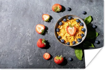 Produktbild von MuchoWow® Poster Erdbeere - Cornflakes - Beeren - Kräuter 60x40 cm - Schlafzimmerdekoration