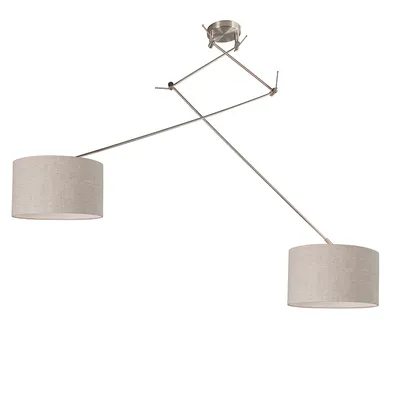 Produktbild von QAZQA - Modern Hängelampe I Pendellampe I Pendelleuchte Stahl I Silber I nickel matt mit Schirm 35 cm hellgrau verstellbar - Blitz III 2-flammig I Wohnzimmer - Stahl Rund - LED geeignet E27