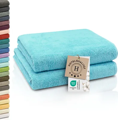 Produktbild von 2er Set Badetücher, 100% Baumwolle, 100x150 cm, 420g/qm, azur-blau
