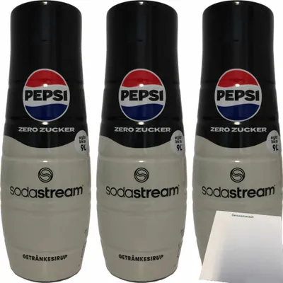 Produktbild von SodaStream Pepsi Getränke-Sirup zero Zucker 3er Pack (3x0,44l Flasche) + usy Block