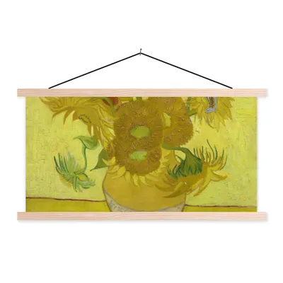 Produktbild von MuchoWow® Textilposter Sonnenblumen - Vincent van Gogh 120x60 cm mit holzfarbenen Rahmen - Klemmleiste