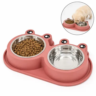 Produktbild von Fressnapf Doppelnapf für Hunde & Katzen, Edelstahl, 2x400ml, Frosch-Design, Rosa, KI-generiertes Bild