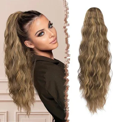 Productafbeelding van FESHFEN Lang Paardenstaartstuk met Kam Krullend Golvend Haar Extensions Synthetisch Haarstuk
