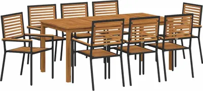 Image de vidaXL Ensemble de jardin 9 pcs noir bois massif acacia