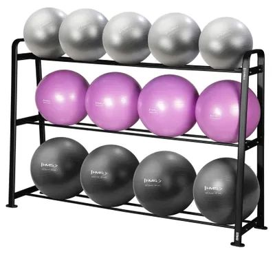 Imagen del producto de Sada de 13 pelotas de gimnasia HMS YB02 con soporte STR43, Imagen generada por IA