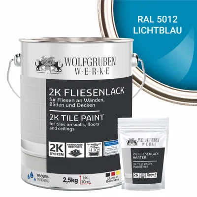 Produktbild von 2K Fliesenlack Fliesenfarbe Bodenfliesen MATT W712 Lichtblau RAL 5012 - 2,5Kg