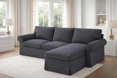Sofabezug für Ektorp, 4-Sitzer Chaise, Polyester, dunkelgrau