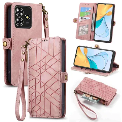 Produktbild von Für ZTE Blade A73 4G Kunstleder Zipper Wallet Tasche mit Schlaufe Schutz Hülle Case Cover Rosa