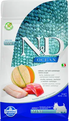 Produktbild von FARMINA N&D Ocean Dog Salmon Cod Cantaloupe Melon Adult Mini - Trockenfutter für Hunde - 800 g
