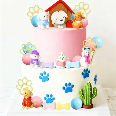 Image de Décorations pour fête d'anniversaire sur le thème des chiens, avec des décorations pour gâteau