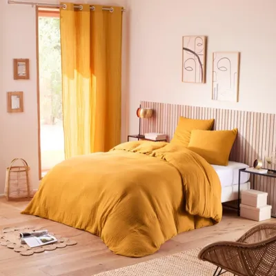 Immagine prodotto di Set di biancheria da letto - Douceur d'Intérieur - Garza di cotone - 240 x 220 cm - giallo