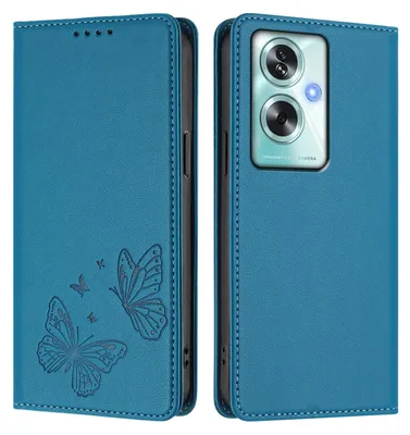 Image de Étui en cuir pour Oppo A79 5G, motif papillon, étui portefeuille à rabat avec support, bleu