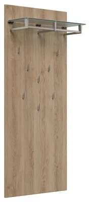 Produktbild von Garderobe 8 Haken & Hutablage 70x160 cm Eiche : Weissmatt / Eiche hell