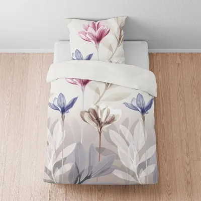 Produktbild von Biberna Seersucker Bettwäsche Blume taupe 135x200 cm + 80x80 cm
