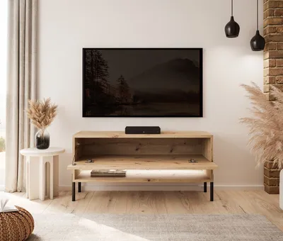 Produktbild von RTV Schrank CALANTE LOFT 90 cm auf Beinen mit LED-Beleuchtung gerade schwarze Beine