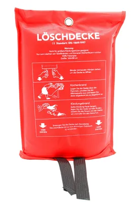 Produktbild von Löschdecke von ANDRIS® 1,6 m x 1,8 m nach DIN EN 1869 in handlicher PVC Schutzhülle, vor allem für Entstehungsbrände geeignet aus hochwertigem Glasfasergewebe