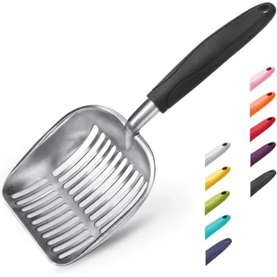 Produktbild von Katzenstreuschaufel Aluminiumlegierung Tiefe Schaufel Langer Griff Kotsieb 35 x 14 cm Schwarz