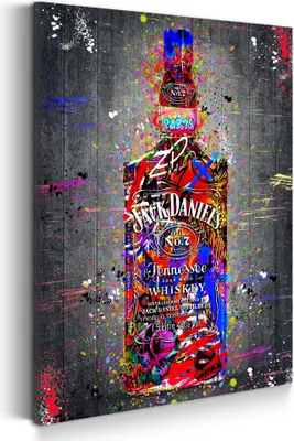 Produktbild von Jack Whisky mit Glas Wandbild Leinwandbild Kunstdruck XXL Deko: 40x60x2cm