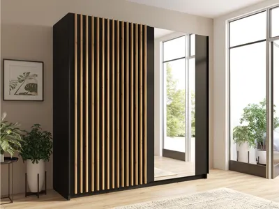 Obrázek produktu pro Velká šatní skříň 201 cm se zrcadlem SINCEJELO - dub artisan / černá