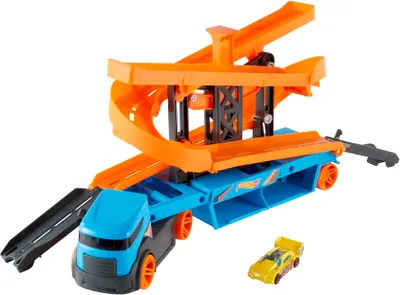 Produktbild von Hot Wheels Mega Action Transporter für 20 1:64 Spielzeugautos, inkl. 1 Spielauto
