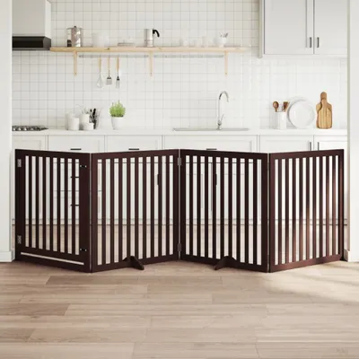 Produktbild von 4-tlg. Hundetor mit Tür Faltbar Braun 320 cm Pappelholz 352267