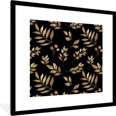 Produktbild von MuchoWow® MuchoWow® Gerahmtes Poster Blatt - Muster - Gold 40x40 cm - Poster mit zchwarzem Bilderrahmen - Poster - Plakat im Rahmen